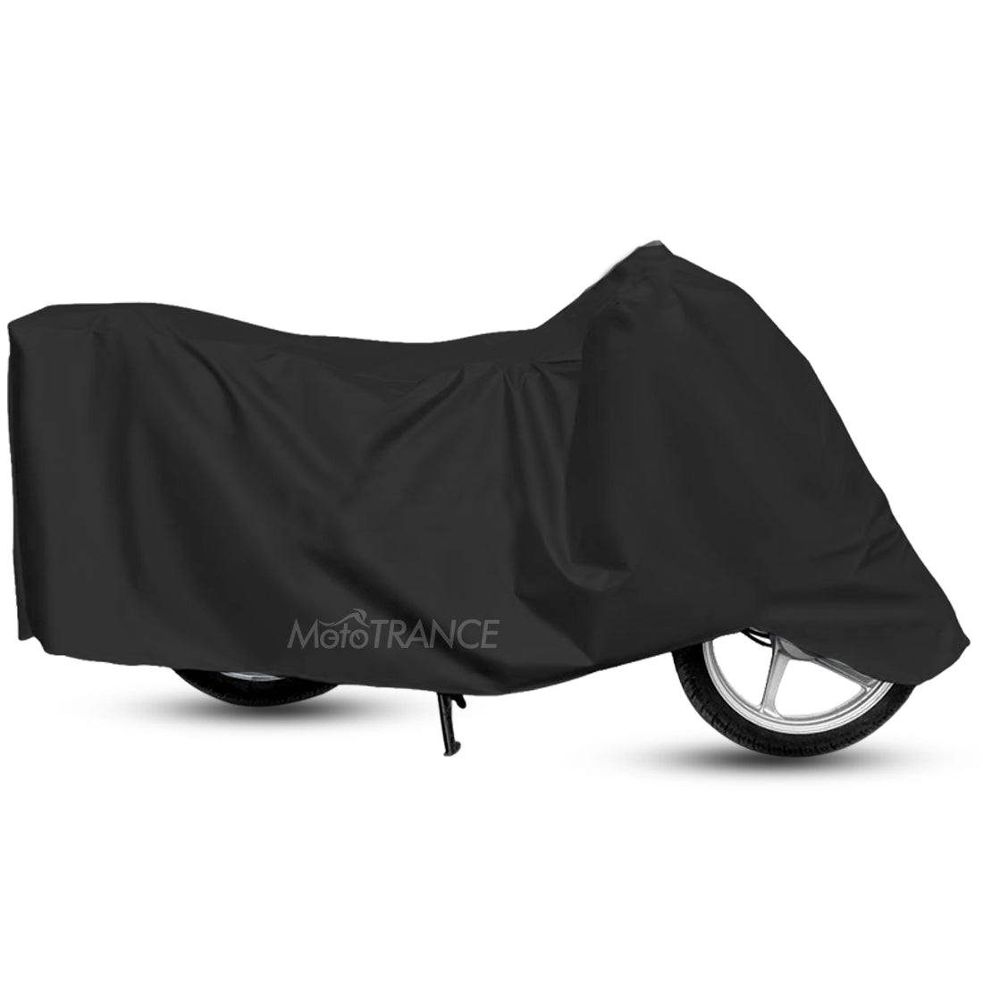Mototrance Arid Black 100% Waterpoof Heat Resistant With Mirror Pocket Bike Body Cover For All Bikes above Royal Enfield Size (upto 235cm length - without extra fitting) - Extra Extra Large Size (XXL)