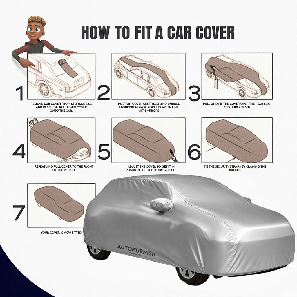 Datsun Redi Go 2016-20 Car Body Cover, Heat & Water Resistant, Dustproof with Mirror Pockets (PREMIUM SILVER)