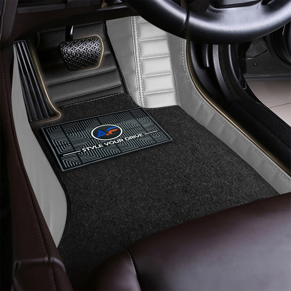 Autofurnish 9D Combination Custom Fitted Car Mats For KIA Carens (7 Seater) 2022 - Black XV-Greige