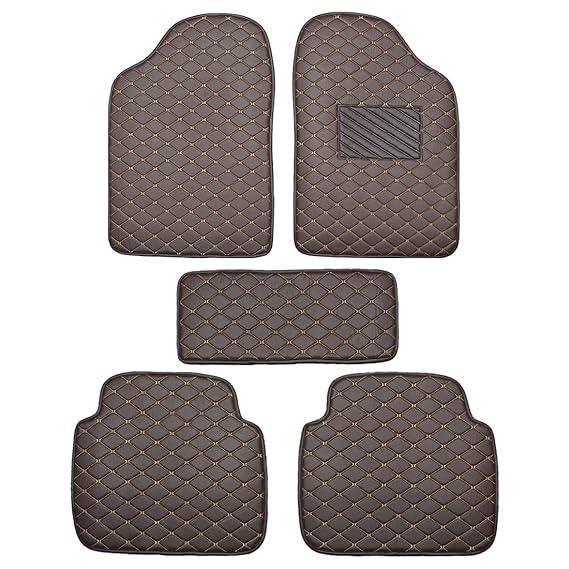 2D Premium Leather Car Foot Mat, All Season Car Mat, Elegant & Stylish, Unique Diamond Fish Design, Heavy Duty, UNIVERSAL FIT For All Cars Universal - PU Leather Mats with 2-Layer Depth (10mm, 2 Rows) - Autofurnish