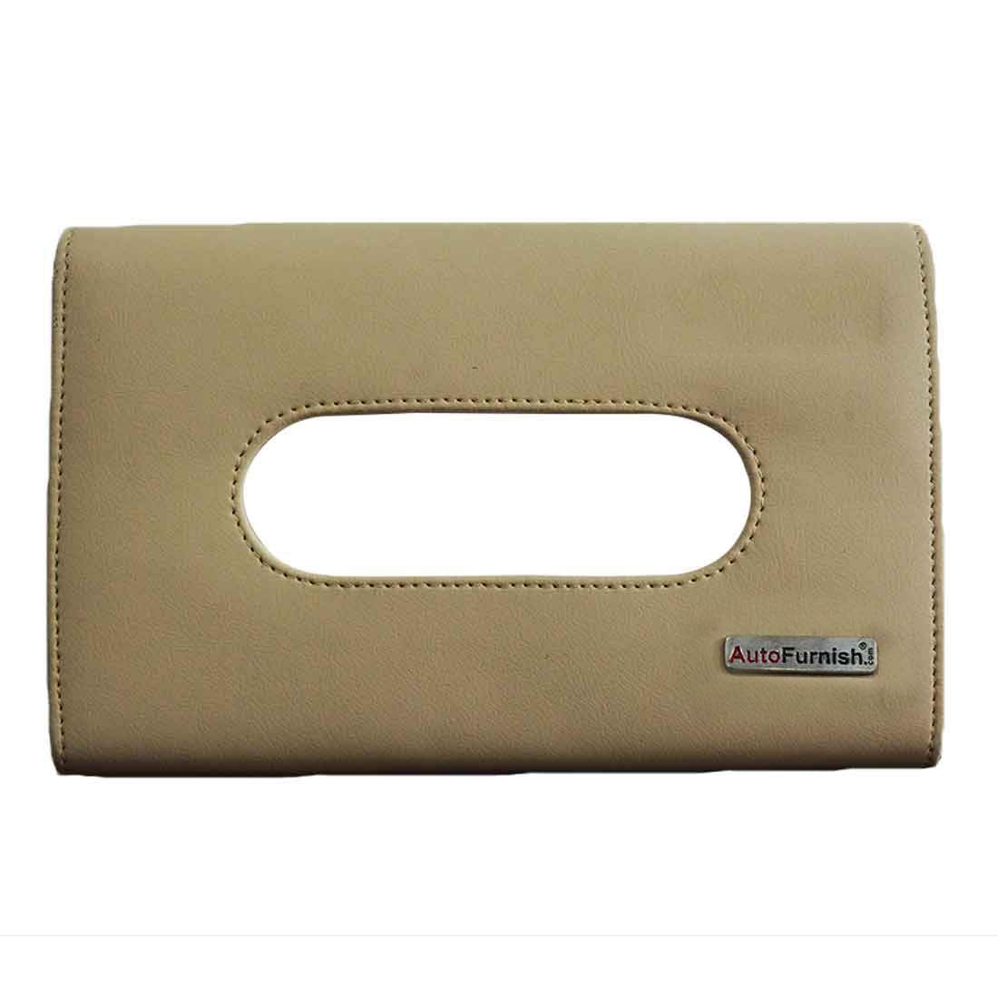 PU Leather Tissue Box Cover Holder with Single Layer Strap for Car Headrest/Visor - Autofurnish