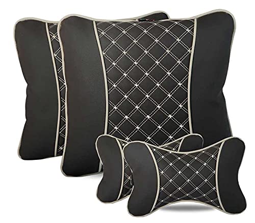 7D HECTA Car Pillow Neck Rest Back Rest - PU leather with Ergonomic Support (Set of 2 each) - Autofurnish