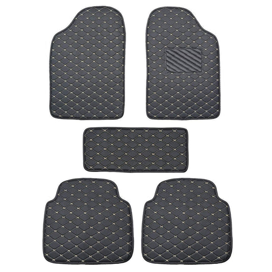 2D Premium Leather Car Foot Mat, All Season Car Mat, Elegant & Stylish, Unique Diamond Fish Design, Heavy Duty, UNIVERSAL FIT For All Cars Universal - PU Leather Mats with 2-Layer Depth (10mm, 2 Rows) - Autofurnish
