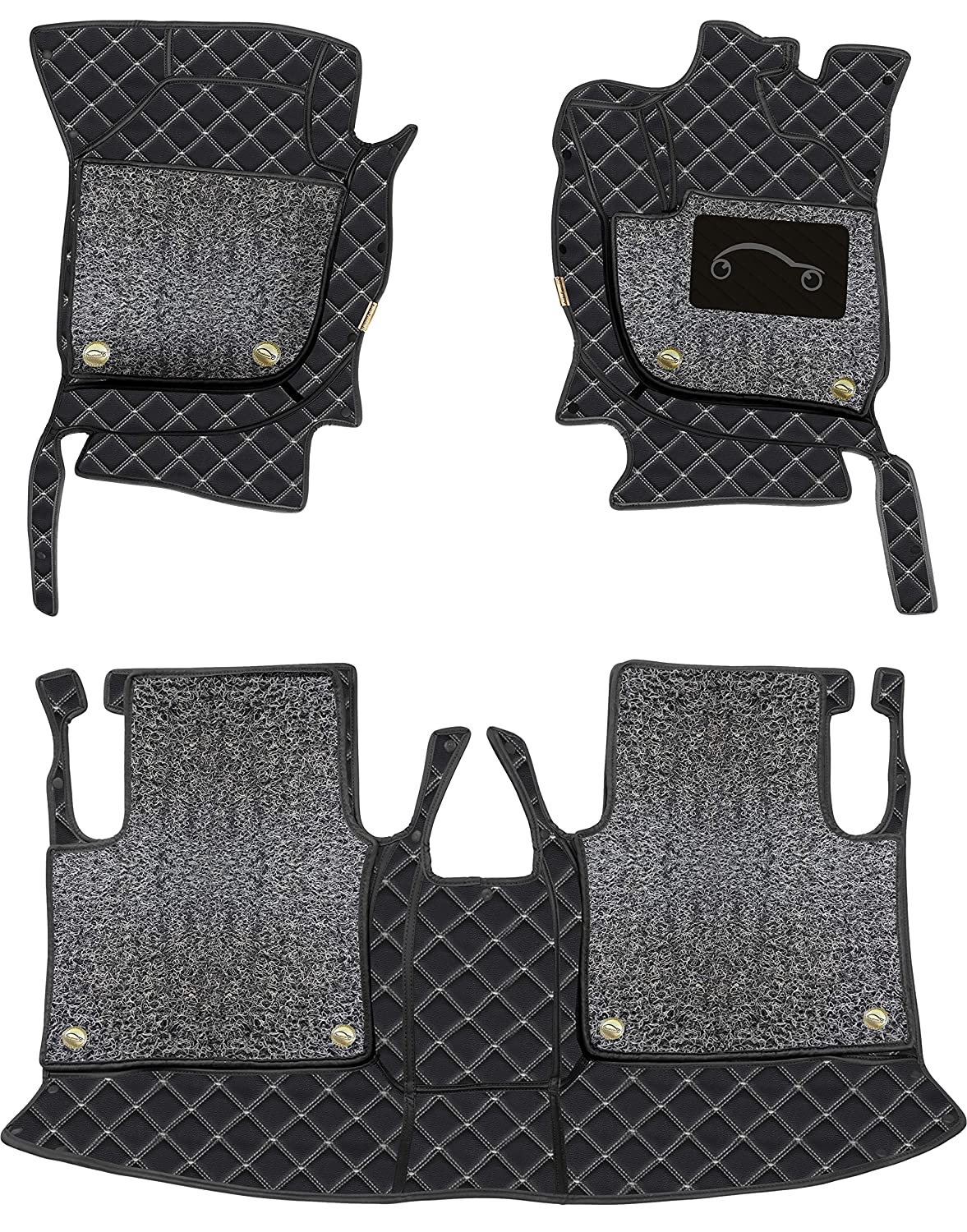 Mahindra Ssangyong Rexton 2012-18-7D Luxury Car Mat, All Weather Proof, Anti-Skid, 100% Waterproof & Odorless with Unique Diamond Fish Design (24mm Luxury PU Leather, 2 Rows)