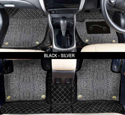 Autofurnish 7D Luxury Custom Fitted Car Mats For Volkswagen Vento - Black Silver