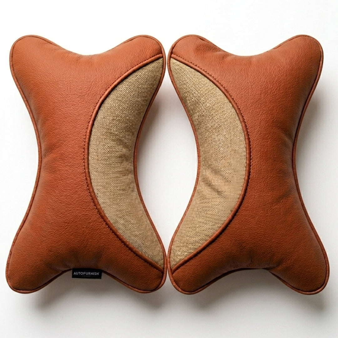 CRESCENT Car Pillow Neck Rest | PU leather with Ergonomic Support and Pressure absorbent Polly-fil (Set of 2)