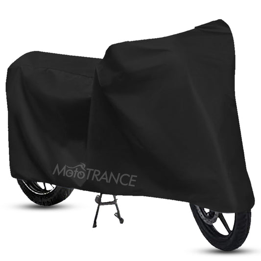 Mototrance Arid Black 100% Waterproof (Tested) Dustproof UV Protection Bike Body Cover for Scooty/Scooters/Bike upto Pulsar Size (upto 180 CC Bikes) with Integrated Carry Bag - Large Size (L)