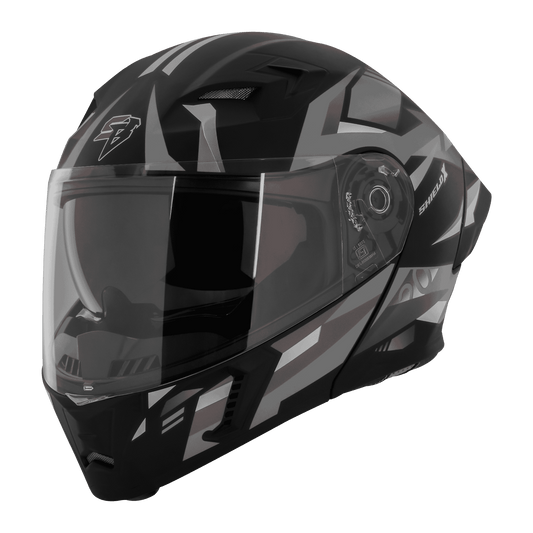 Steelbird SBA-20 ISS Open Face Helmet | ISI Certified | Shield Design | Black-Grey