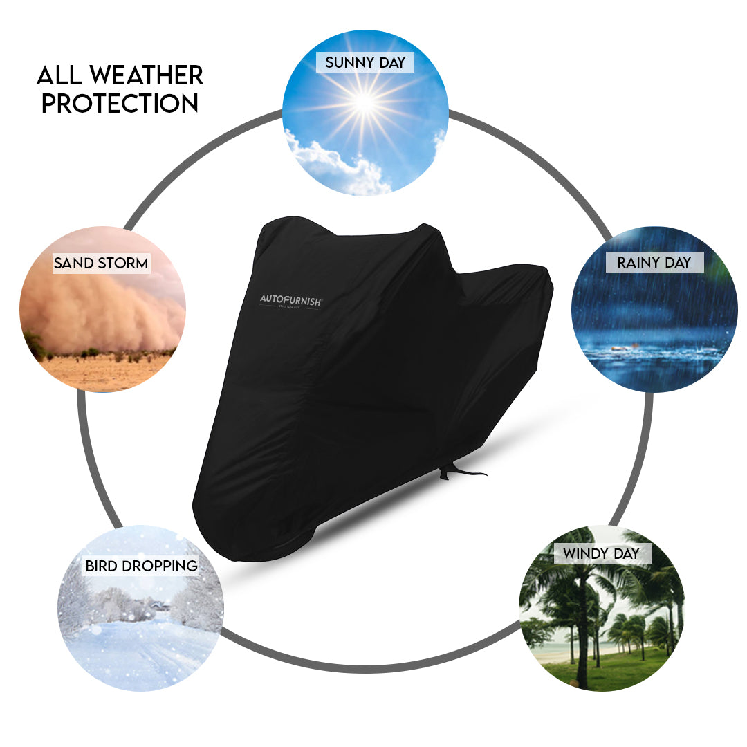 Mototrance Atom Black 100% Waterpoof Heat Resistant With Mirror Pocket Bike Body Cover For  All Bikes above Royal Enfield Size (upto 235cm length - without extra fitting)  - Extra Extra Large Size (XXL)