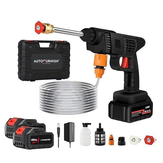 Autofurnish Car Washer High Pressure Gun Rechargeable with 2 Batteries | 1 Year Warranty | Pressure Washer for Car | Car Washing Pump | Water Pressure Gun for Car Wash | Gardening, Cleaning