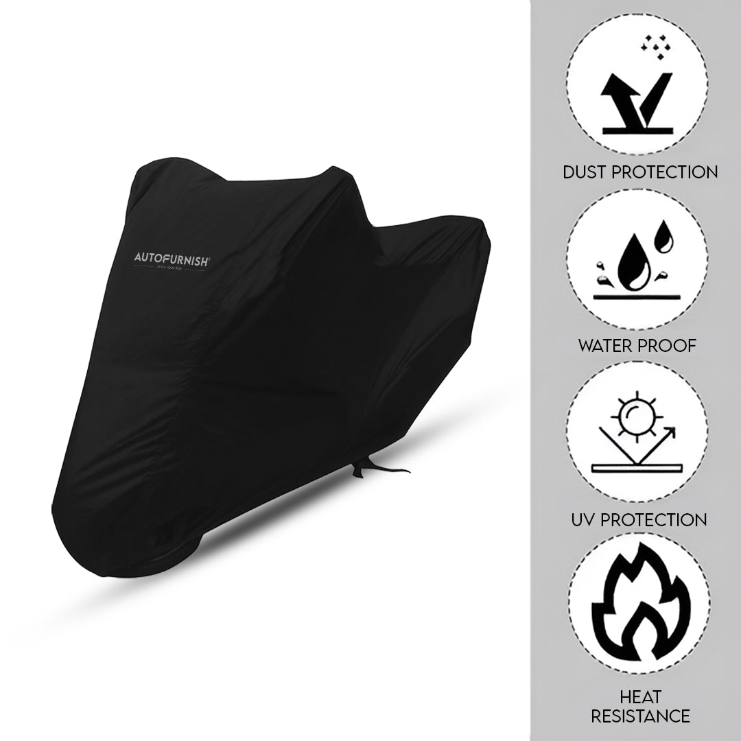 Mototrance All Weather Protection Two Wheeler Cover for  All Bikes /Royal Enfiled/Upto Pulsar 160CC to 350CC | Anti Dust, 100% Waterproof, Heat Resistant, UV Proof - Triple Stitched with Mirror Pocket | (Atom Black)