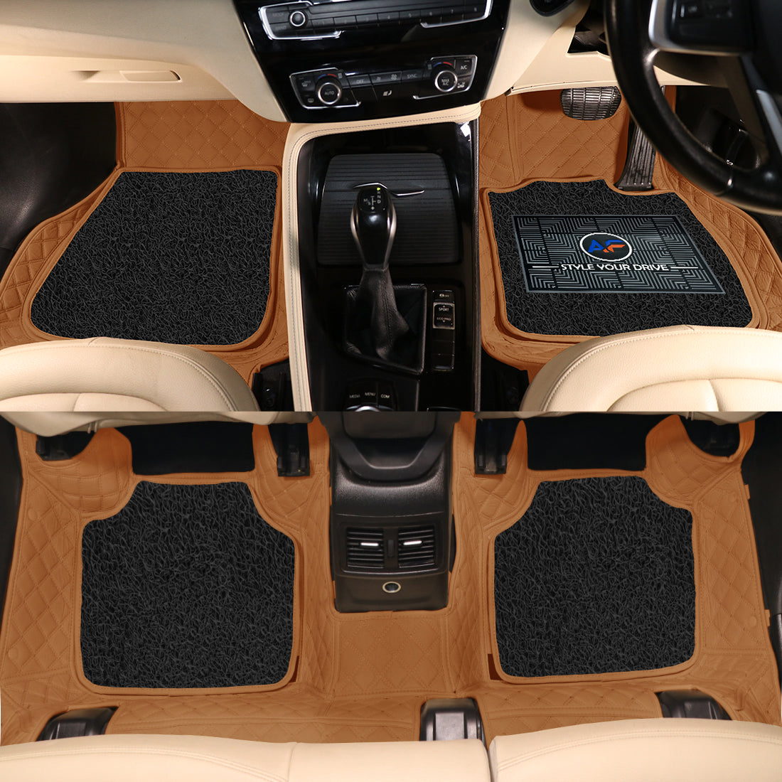 BMW 7 Series 2019 7D Luxury Car Mat, All Weather Proof, Anti-Skid, 100% Waterproof & Odorless with Unique Diamond Fish Design (24mm Luxury PU Leather, 2 Rows)