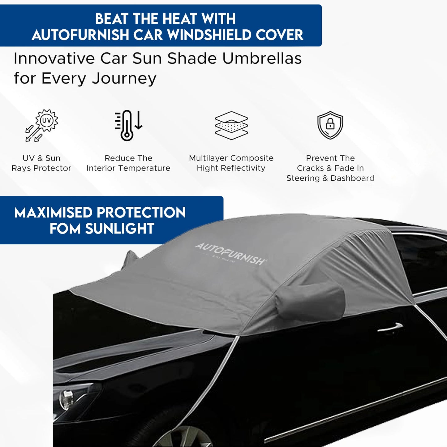 Autofurnish Aero Car Windshield Cover Frost Dust Sheild Car Window Protector Waterproof Heat Resistant Universal Size