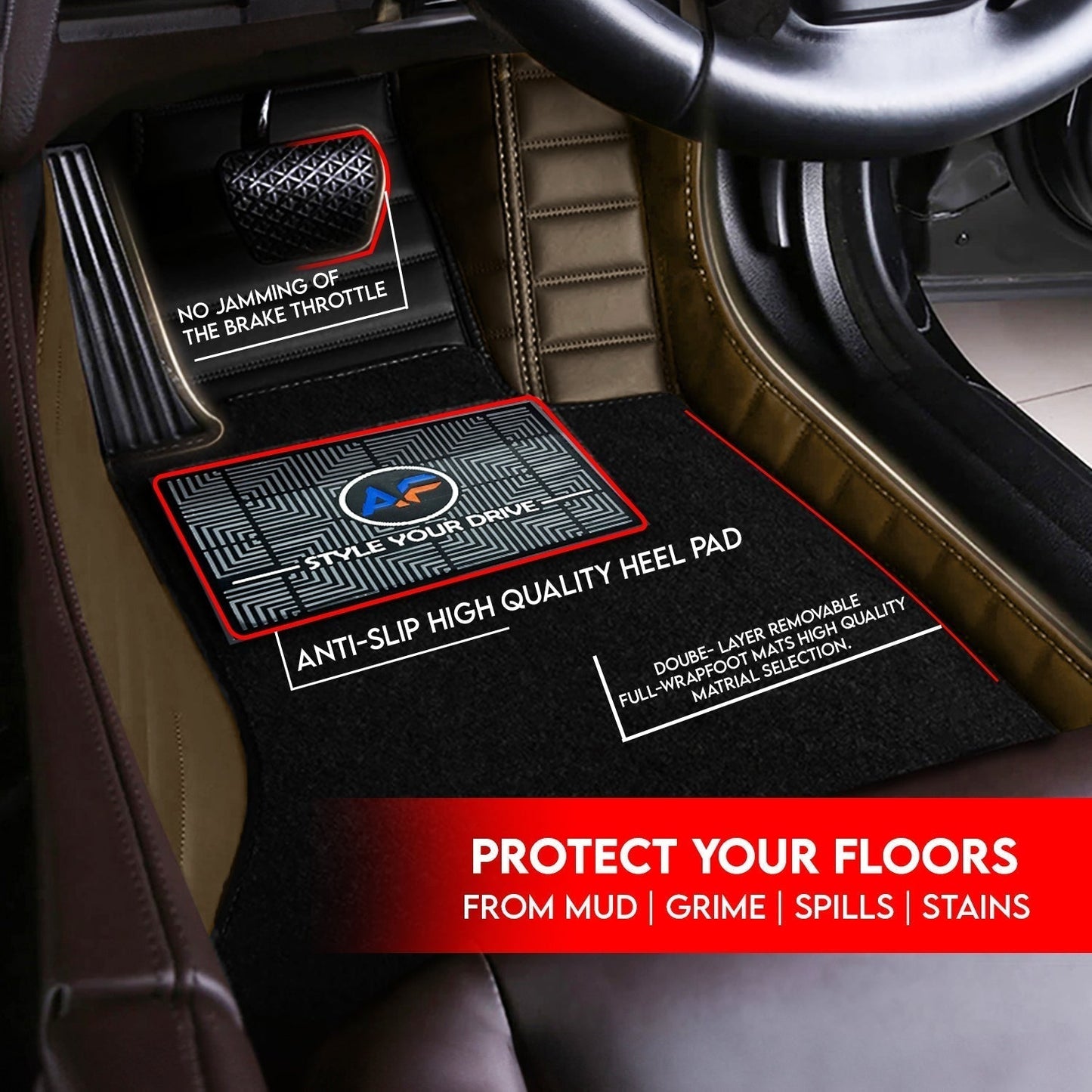 Tata Safari (7 Seater) 2021 Autofurnish 9D Combination Custom Fitted Car Mats For Tata Safari (7 Seater) 2021