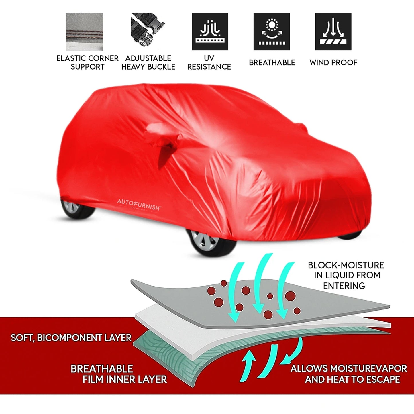 Autofurnish Parker Red Car Body Cover For Hyundai Exter 2023 - Parker Red