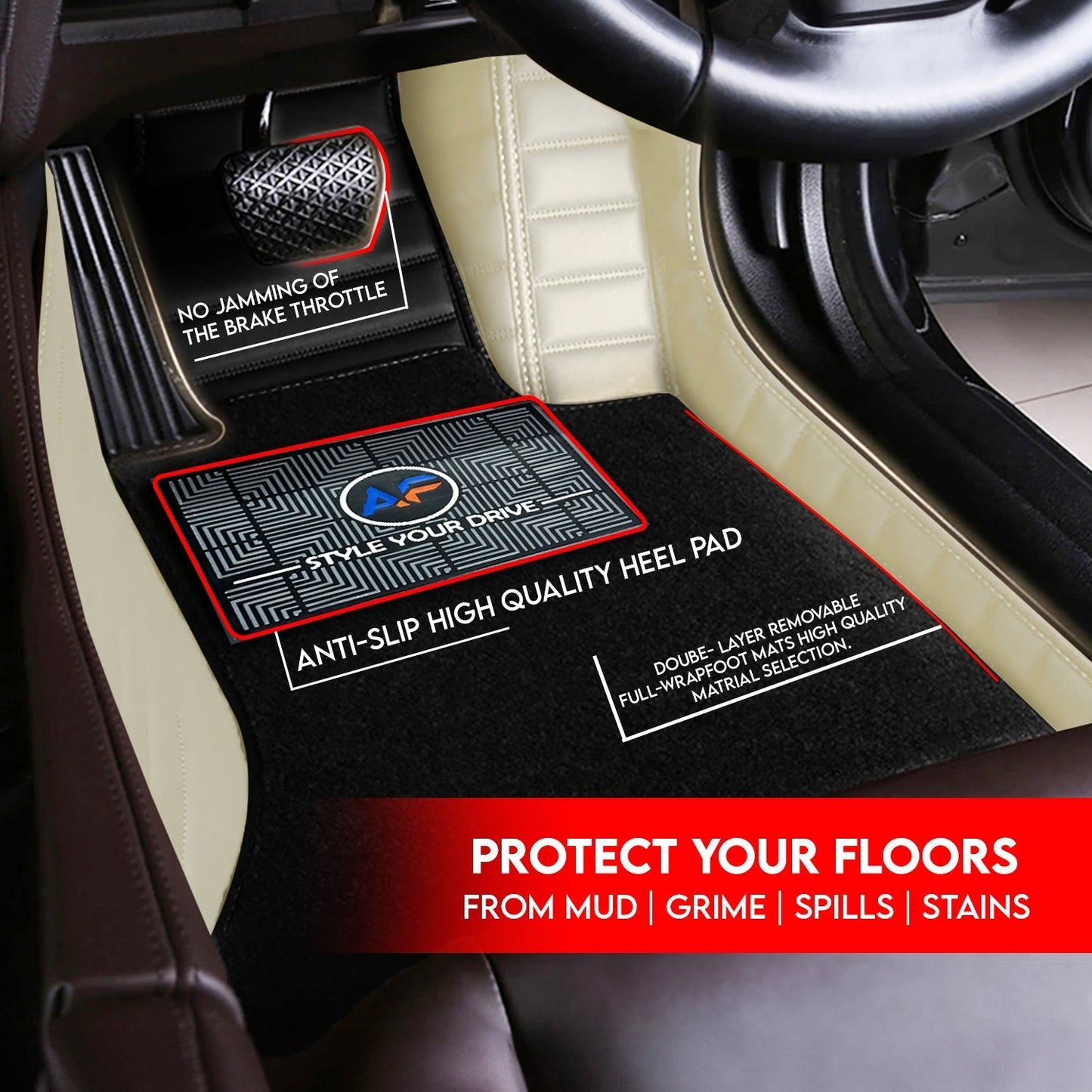 Tata Safari (7 Seater) 2021 Autofurnish 9D Combination Custom Fitted Car Mats For Tata Safari (7 Seater) 2021