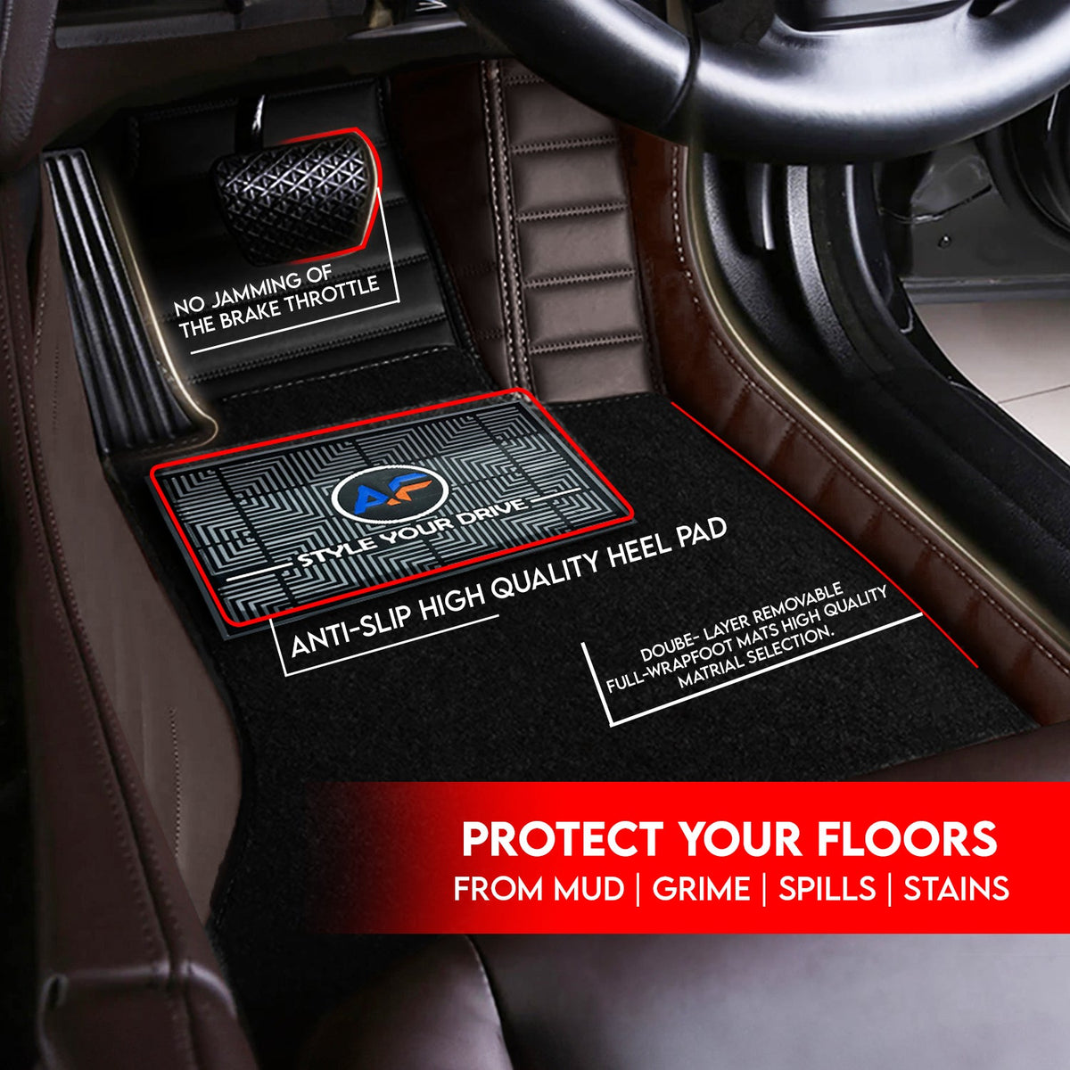 CSUK Black Carpet Floor Mats With Red Heart Heel Pad – Fits Daihatsu Charade, Sirion, Terios