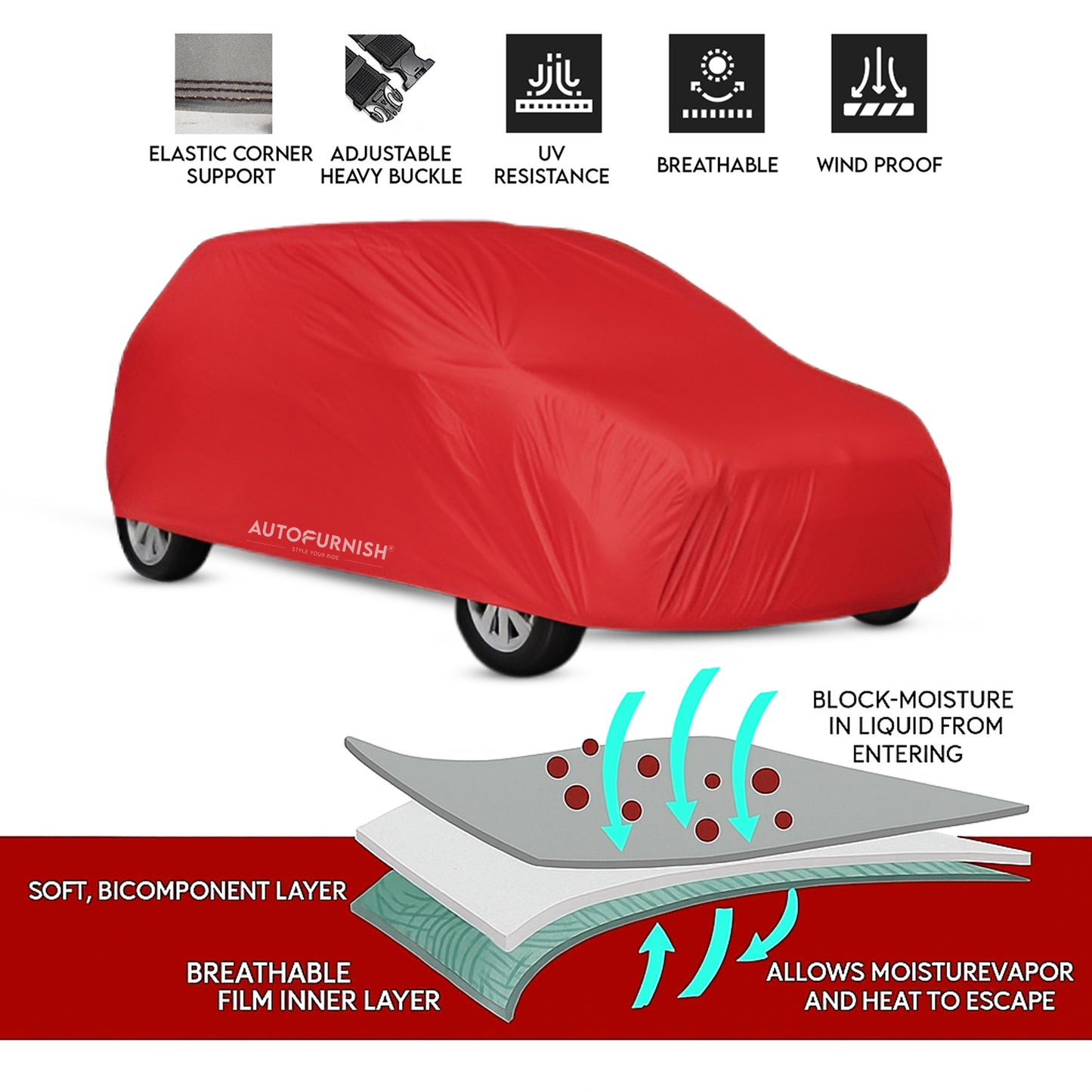 Autofurnish Parker Red Car Body Cover For Hyundai Creta 2015-2019 - Parker Red