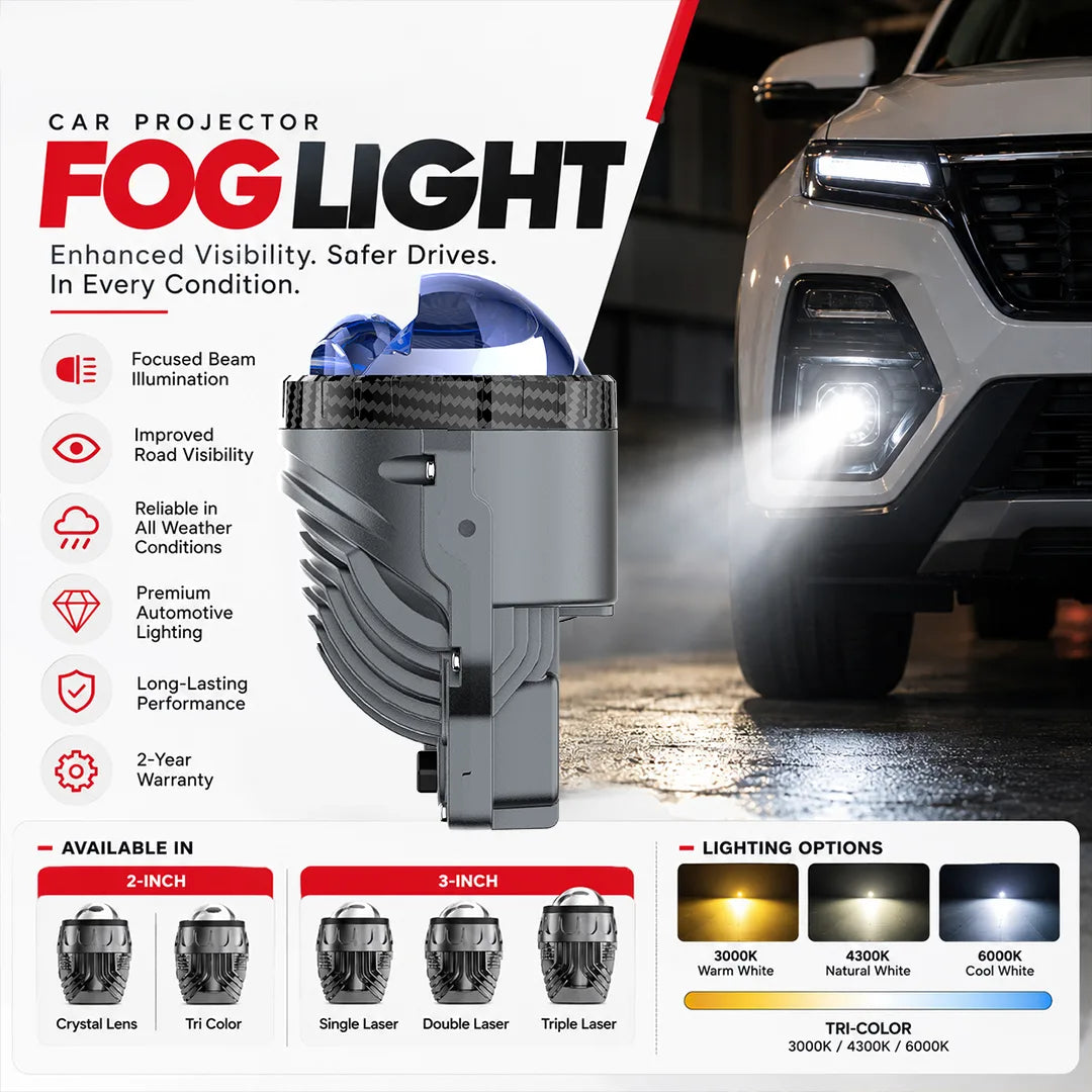 Destorm Car Projector Fog Light 3.0 Inchs Double Laser 4300K - Warm White