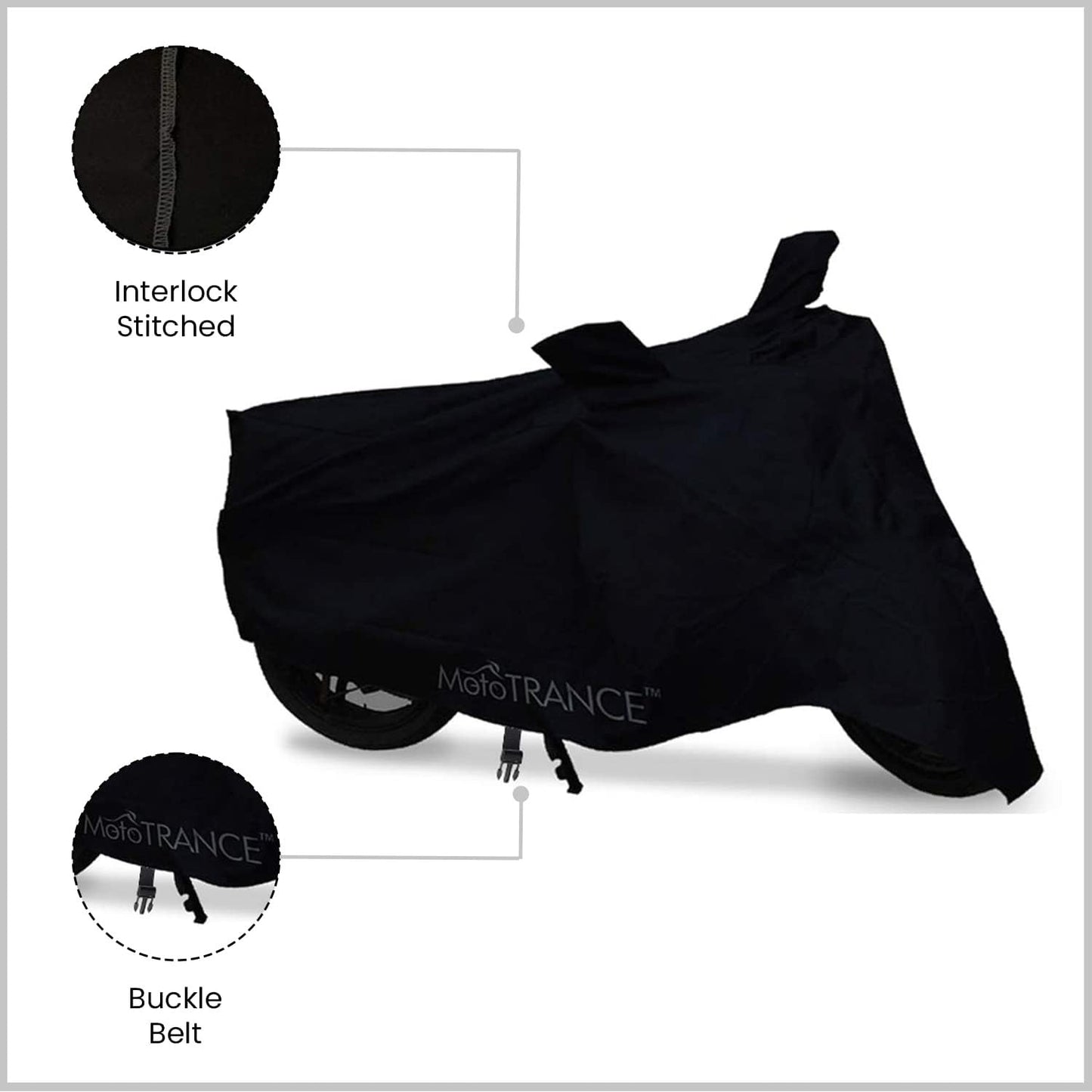 Mototrance Black Bike Body Cover For Scooty/Scooters/Bikes upto Pulsar Size (upto 180 CC Two Wheelers) - Large Size (L)