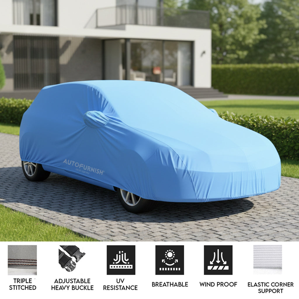 Maruti 800 Car Body Cover, Triple Stitched, Heat & Water Resistant with Front & Rear Elastic Strap & Side Mirror Pockets (PARKER AQUA)