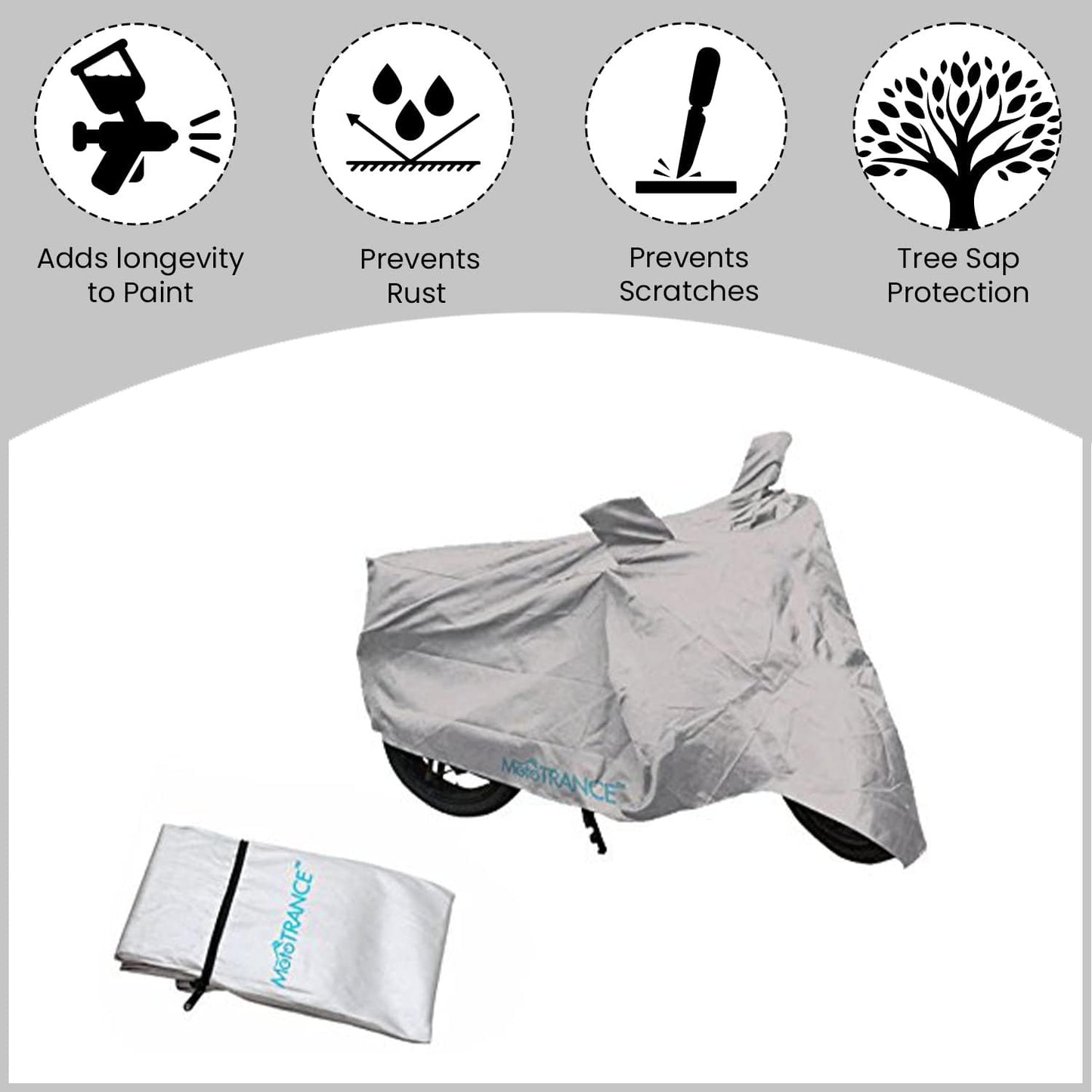 Mototrance Silver Bike Body Cover For Bikes upto RE Bullet Size (Without Extra Fitting) - Extra Large Size (XL)