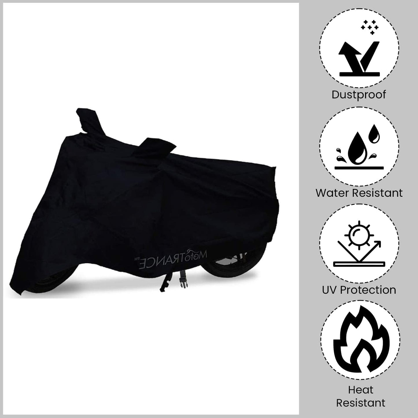 Mototrance Black Bike Body Cover For Scooty/Scooters/Bikes upto Pulsar Size (upto 180 CC Two Wheelers) - Large Size (L)