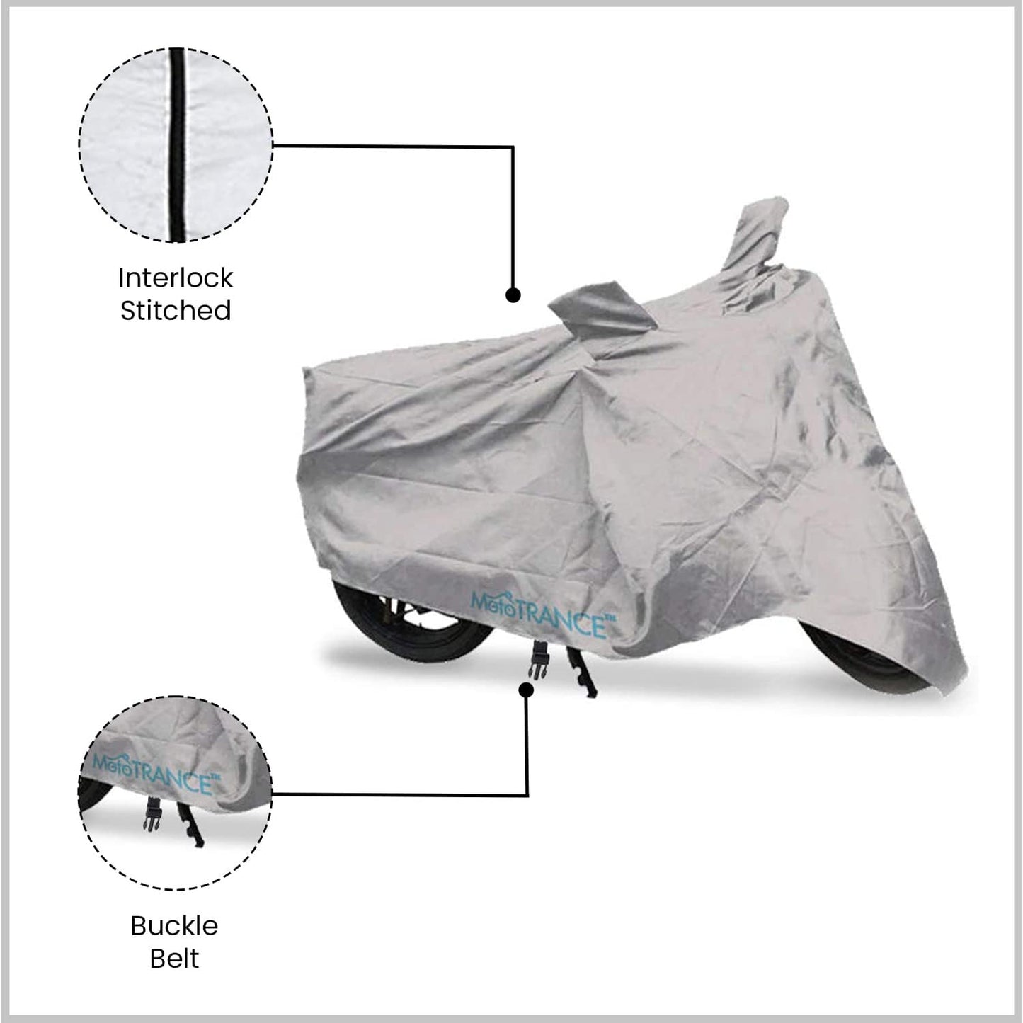 Mototrance Silver Bike Body Cover For Bikes upto RE Bullet Size (Without Extra Fitting) - Extra Large Size (XL)