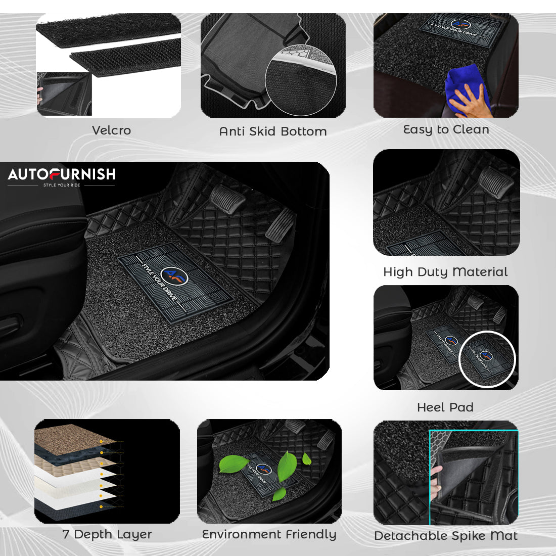 BMW 320D 2019 7D Luxury Car Mat, All Weather Proof, Anti-Skid, 100% Waterproof & Odorless with Unique Diamond Fish Design (24mm Luxury PU Leather, 2 Rows)