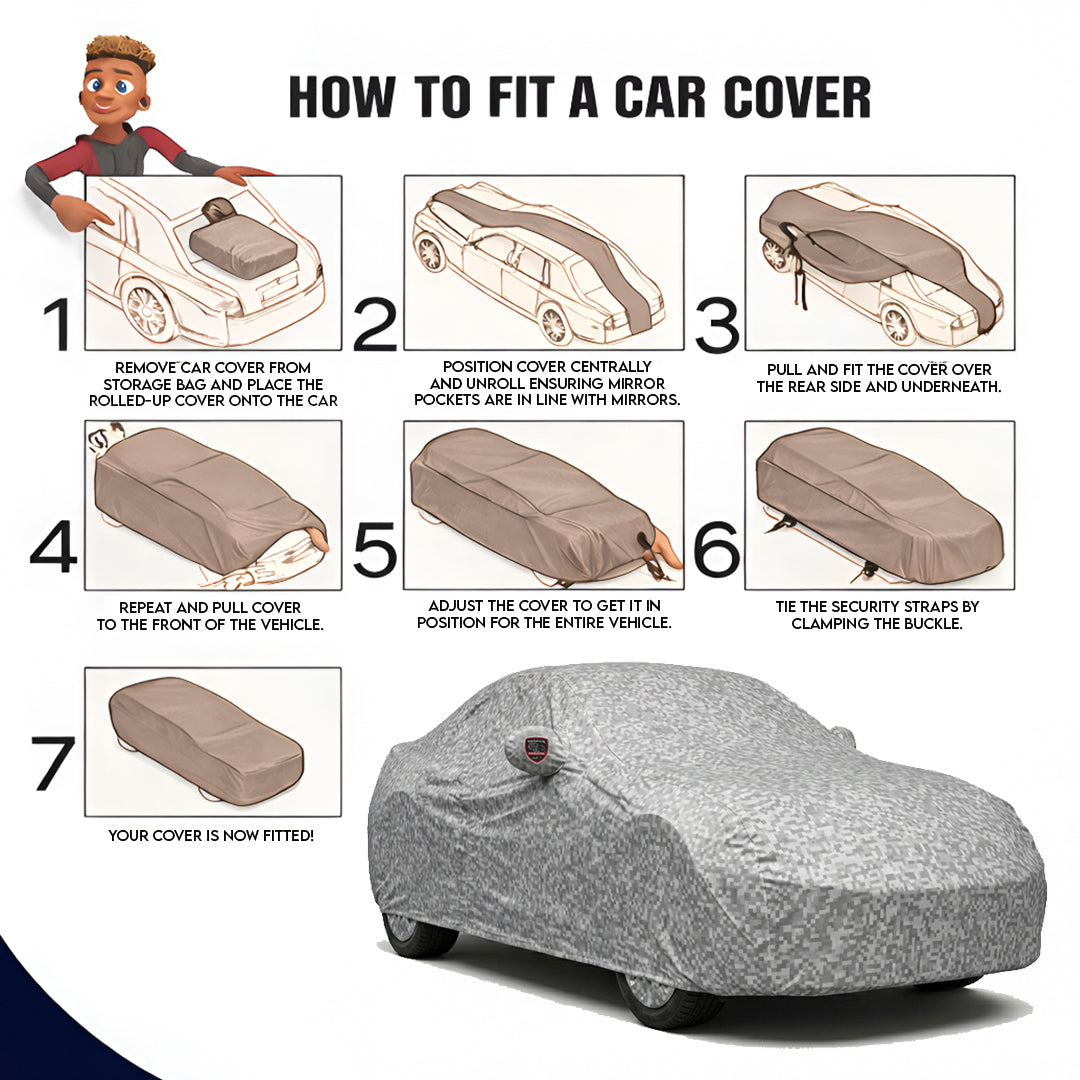 BMW 7 Series Waterproof Car Cover, All Weather Resistant, Triple Stitched with Soft Cotton Lining, Side Mirror & Antenna Pocket (AERO Silver)