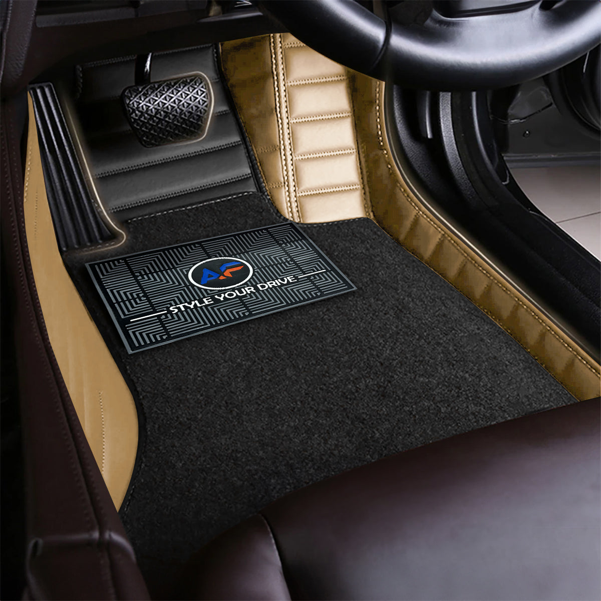 Autofurnish 9D Combination Custom Fitted Car Mats For KIA Carens (7 Seater) 2022 - Black FR-Chamois