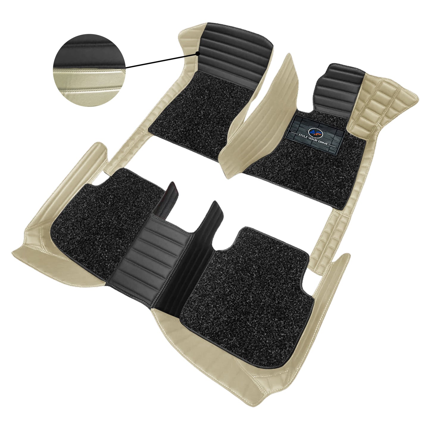 Autofurnish 9D Combination Custom Fitted Car Mats For Hyundai Alcazar (7 Seater) 2021 - Black HC-Beige