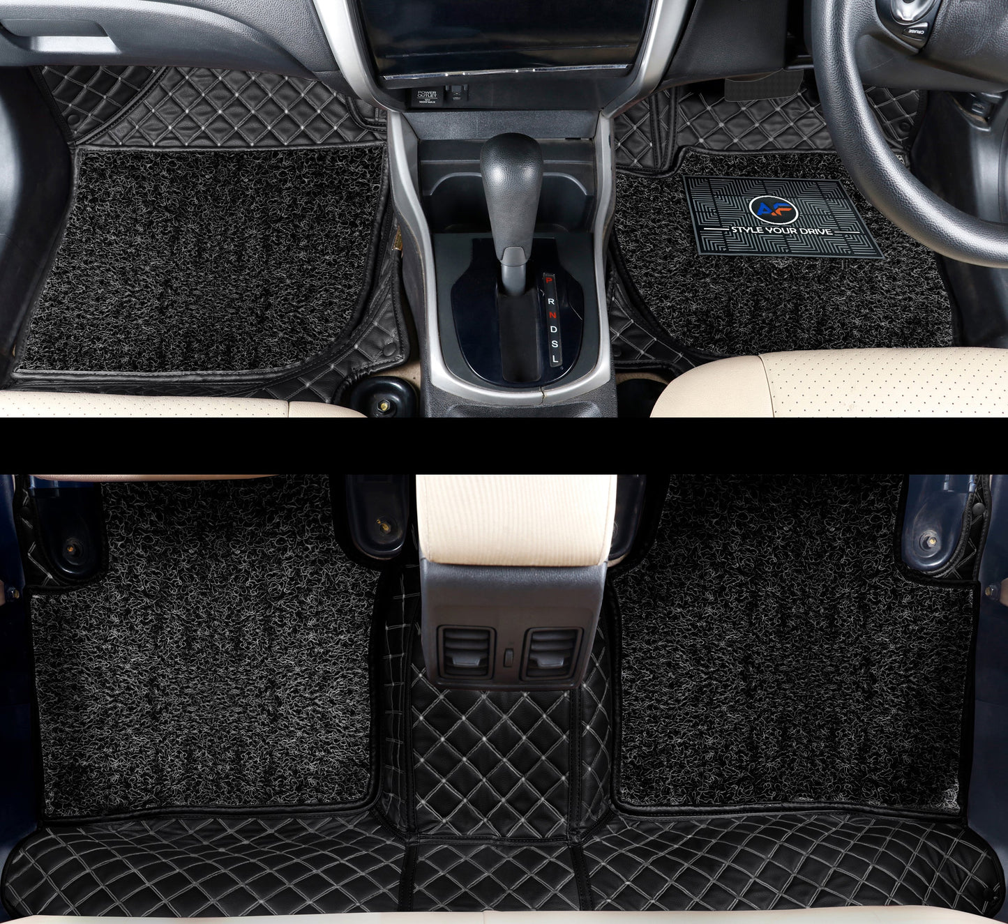 Tata Nexon EV 2020-21 ULS 7D Luxury Custom Fitted Car Mats For Tata Nexon EV 2020-21 - Black Beige
