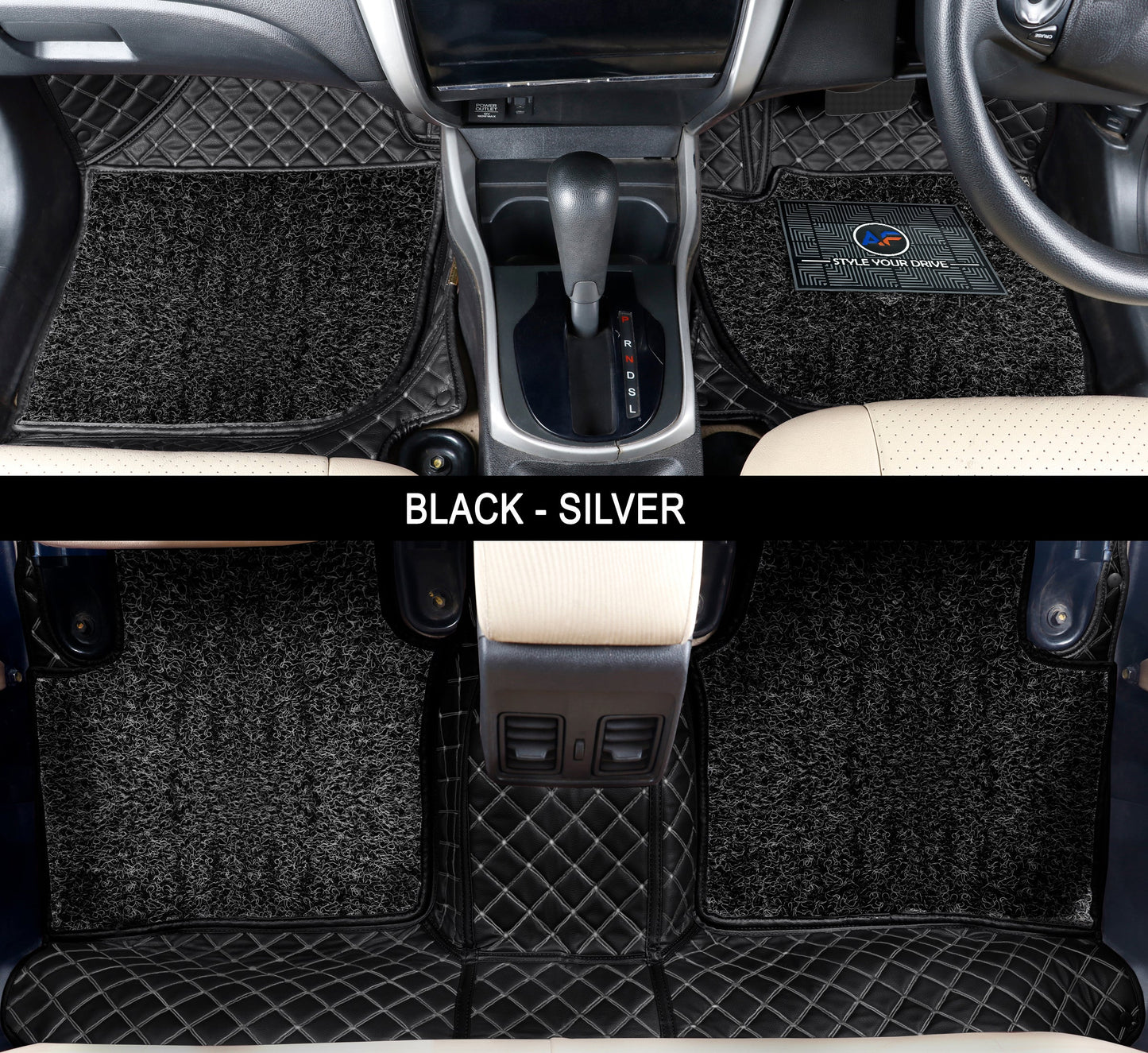 Mahindra Scorpio (Captain Seats) 2014-18 ULS 7D Luxury Custom Fitted Car Mats For Mahindra Scorpio (Captain Seats) 2014-18 - Black Silver