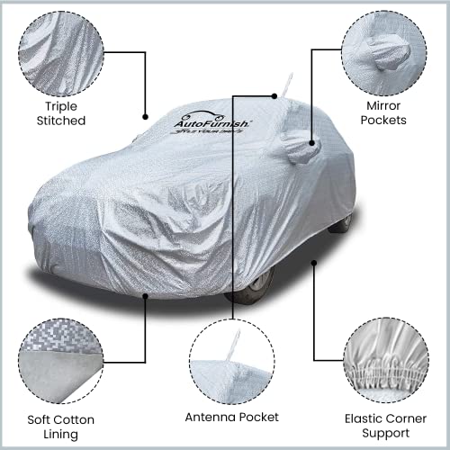 Tata Punch (2021-2022) Waterproof Car Cover, All Weather Resistant, Triple Stitched with Soft Cotton Lining, Side Mirror & Antenna Pocket (AERO Silver)