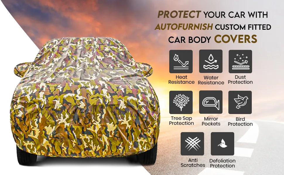 Fiat Linea Classic Autofurnish Aero Jungle Waterproof Heat Resistant Mirror Pocket Car Body Cover - Jungle Green