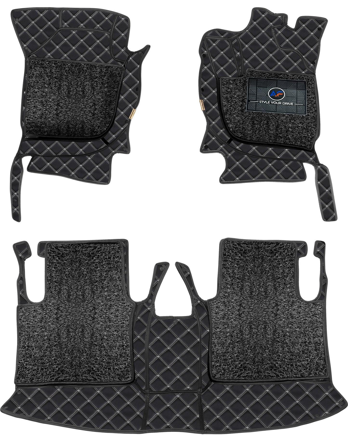 KIA EV6 2022-7D Luxury Car Mat, All Weather Proof, Anti-Skid, 100% Waterproof & Odorless with Unique Diamond Fish Design (24mm Luxury PU Leather, 2 Rows) - Autofurnish