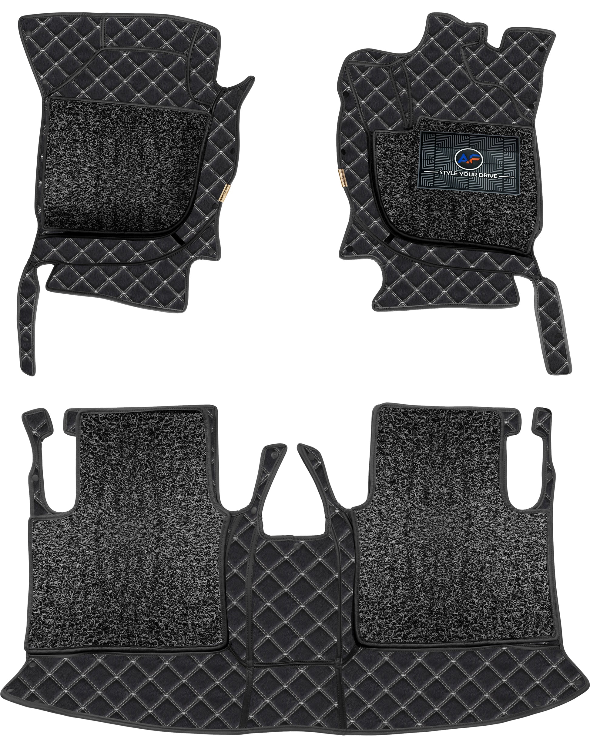Ford Mustang 7D Luxury Car Mat, All Weather Proof, Anti-Skid, 100% Waterproof & Odorless with Unique Diamond Fish Design (24mm Luxury PU Leather, 2 Rows) - Autofurnish