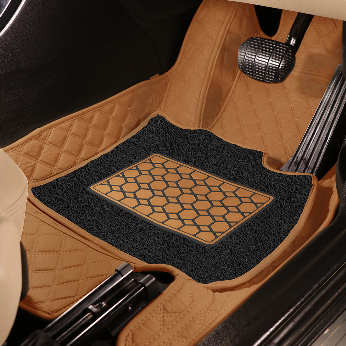 Tata Safari (6 Seater) 2021 7D Luxury Car Mat, All Weather Proof, Anti-Skid, 100% Waterproof & Odorless with Unique Diamond Fish Design (24mm Luxury PU Leather, 2 Rows)