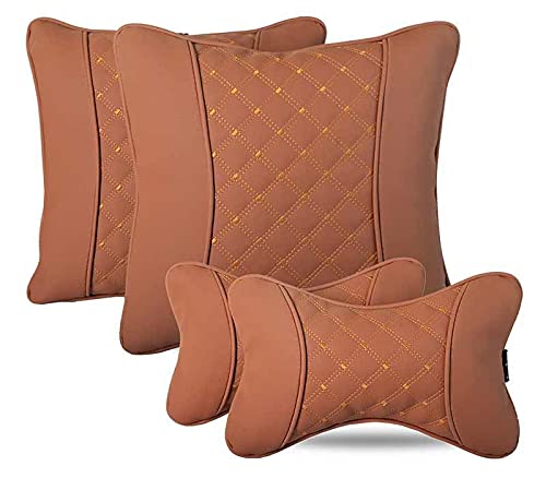 7D HECTA Car Pillow Neck Rest Back Rest - PU leather with Ergonomic Support (Set of 2 each)