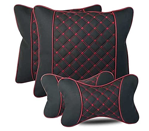 7D HECTA Car Pillow Neck Rest Back Rest - PU leather with Ergonomic Support (Set of 2 each)