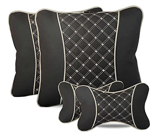 7D HECTA Car Pillow Neck Rest Back Rest - PU leather with Ergonomic Support (Set of 2 each)