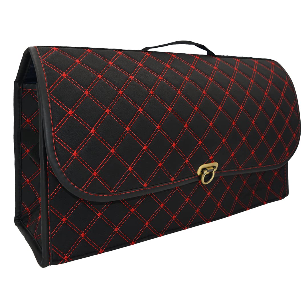 AutoFurnish 7D Car Trunk/Boot/Dicky Organizer | All Cars Universal | Waterproof | Stylis Diamond Cut PU Leather | 25 L | Larger Storage for Tools/Bootles/Clothes/Toys/Documents | For SUV/MUV/Hatchback/Sedan | Velcro | Car Accessories Interior