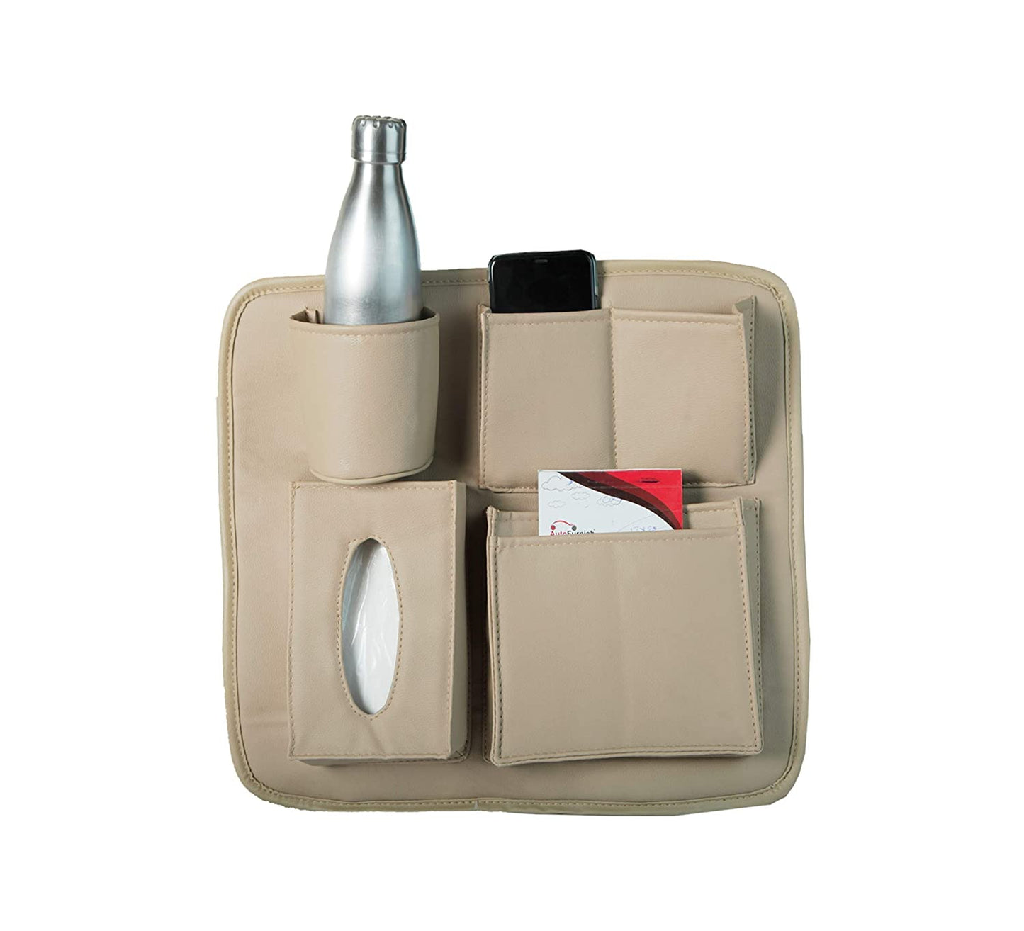 COMPACT Car Seat Organizer | PU Leather with 6 Pockets - Tissues, Bottles, Phone, iPad Mini, Documents (Set of 2)