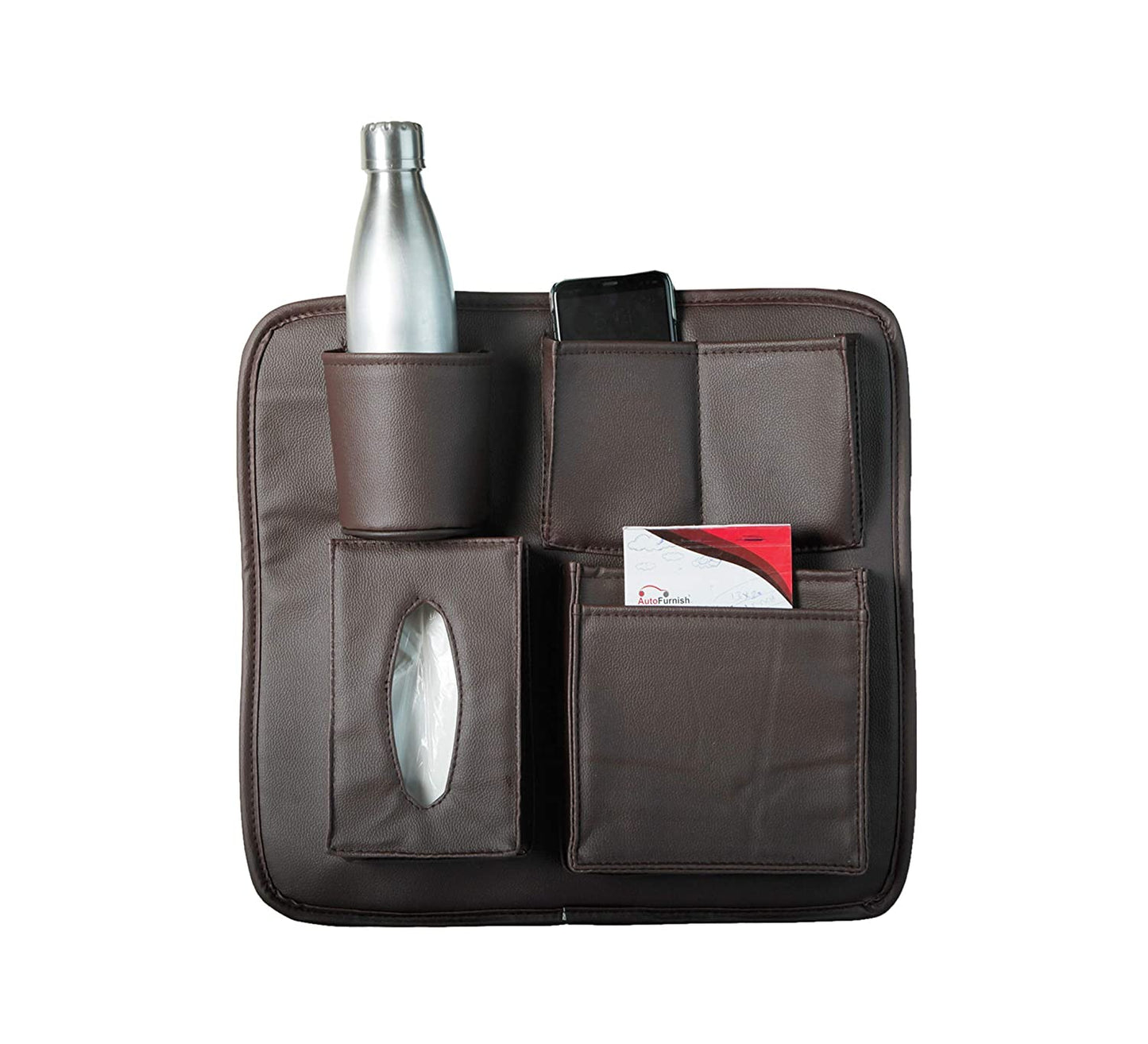 COMPACT Car Seat Organizer | PU Leather with 6 Pockets - Tissues, Bottles, Phone, iPad Mini, Documents