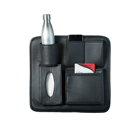 COMPACT Car Seat Organizer | PU Leather with 6 Pockets - Tissues, Bottles, Phone, iPad Mini, Documents