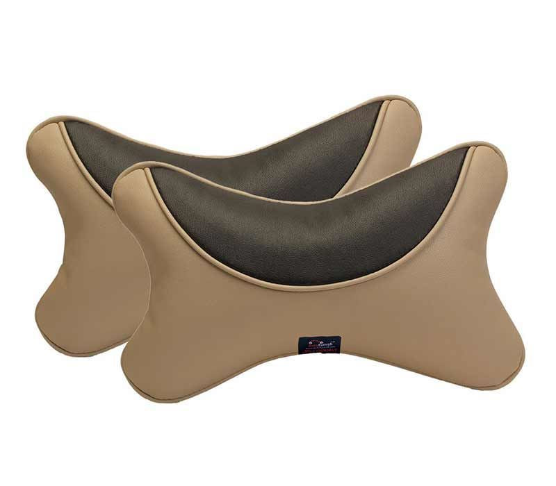 CRESCENT Car Pillow Neck Rest | PU leather with Ergonomic Support and Pressure absorbent Polly-fil (Set of 2)