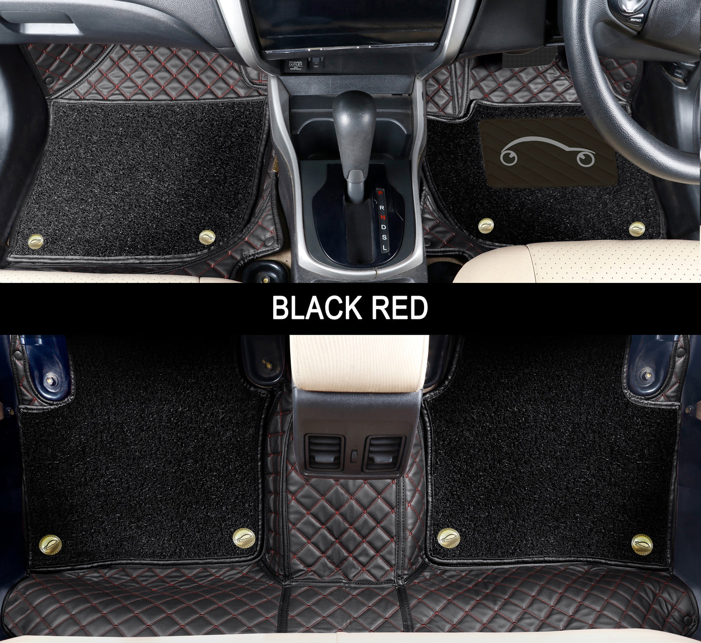 Autofurnish 7D Luxury Custom Fitted Car Mats For Audi Q3 - Black Red