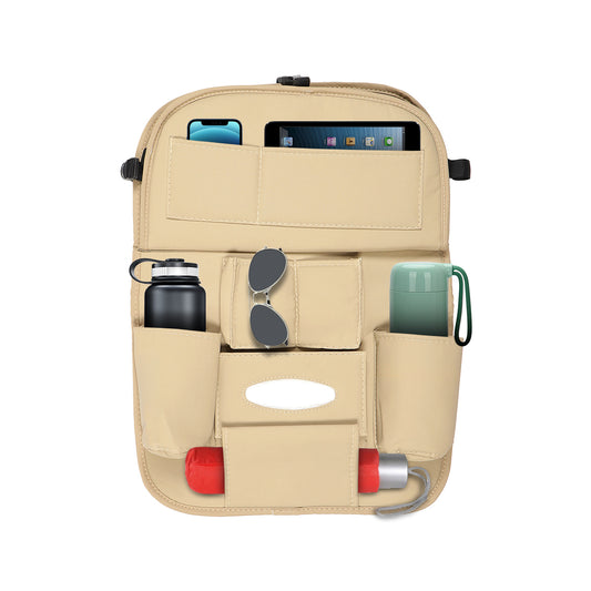 3D ESSENTIALS Car Seat Organizer | PU Leather with 8 Pockets - Tissues, Bottles, Phones, iPad Mini, Documents, Umbrella