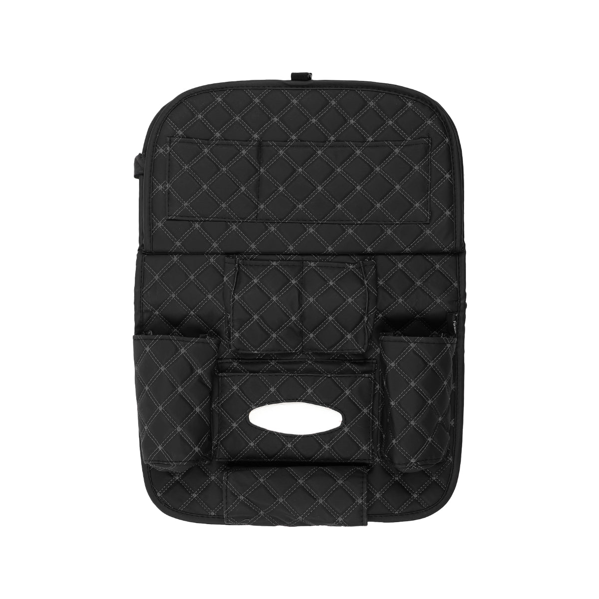 7D PREMIUM Car Seat Organizer | PU Leather with Folding Meal Tray and 10 Pockets - Tissues, Bottles, Phones, iPad Mini, Documents, Umbrella